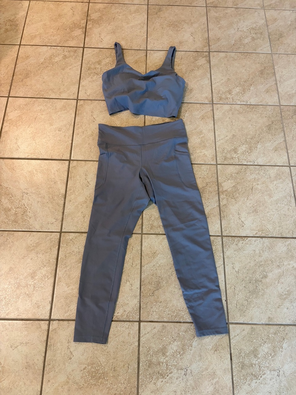 Ribbed Gray Active Set - Crop Top & High Waist Leggings